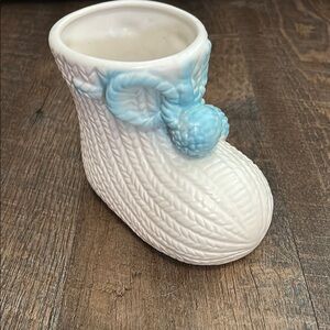 Vintage Blue Ceramic Baby Bootie/Knitted Sock Planter/Pot Nursery‎